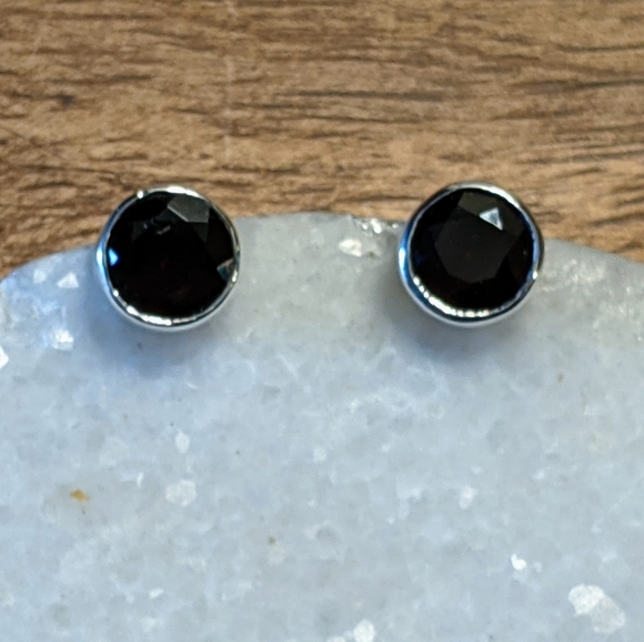 Sterling Garnet Large Stud Earrings - Picture 5 of 10